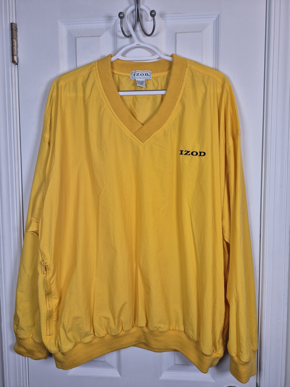 Vintage IZOD Yellow V-Neck Windbreaker Pullover Sweater Large Streetwear Grandpa